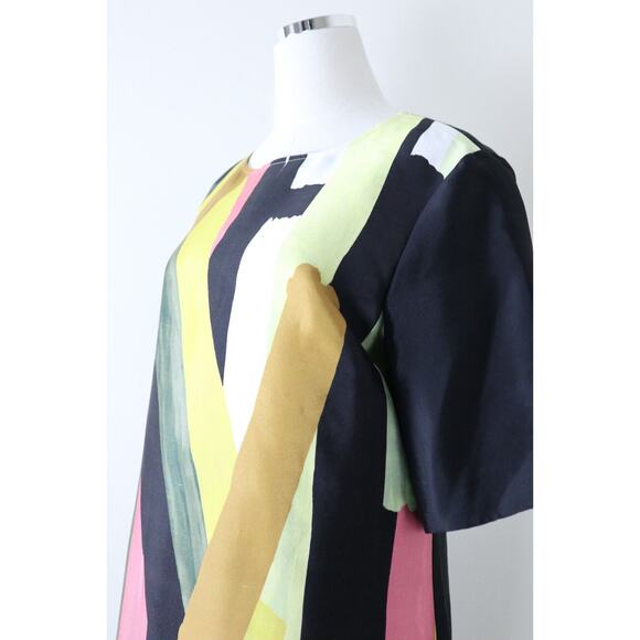 St John Size 10 Abstract Print Sheath Dress Silk Wool Colorblock Short Sleeve - Picture 6 of 13